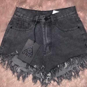 BRAND NEW UNIF BLACK ACID WASHED SHORTS